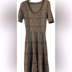 Luxe by Carmen Marc Valvo, Reptile Print Knit Fit & Flare Sweater Dress, Size L